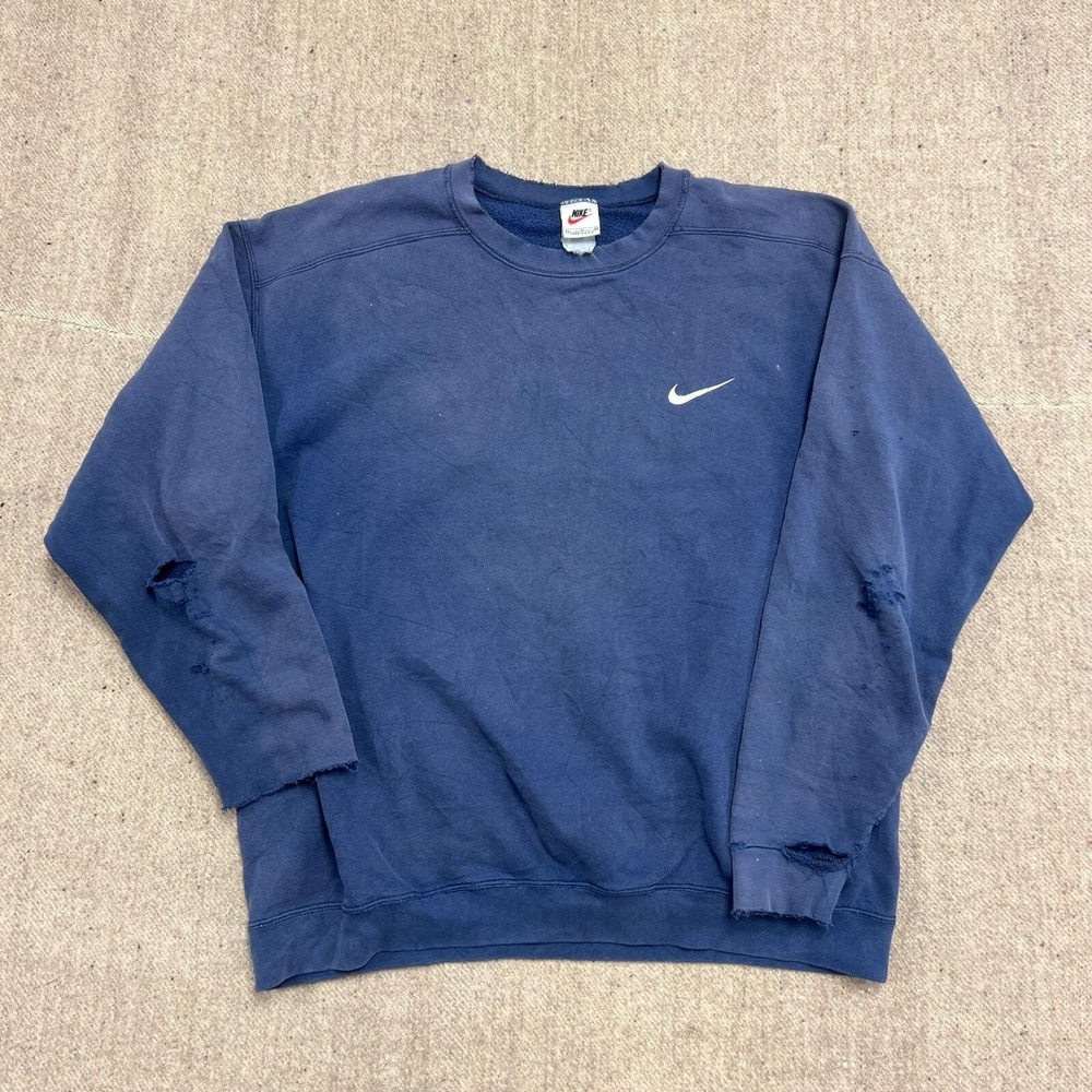 Vintage Nike Sweatshirt Mens Large Blue 1990s Check Swoosh USA Distressed
